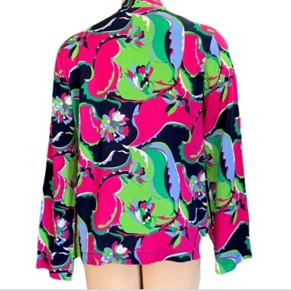 Talbots Colorful Floral BOHO Band Collar Single Button Blouse Sz 10 #247C - Picture 4 of 6